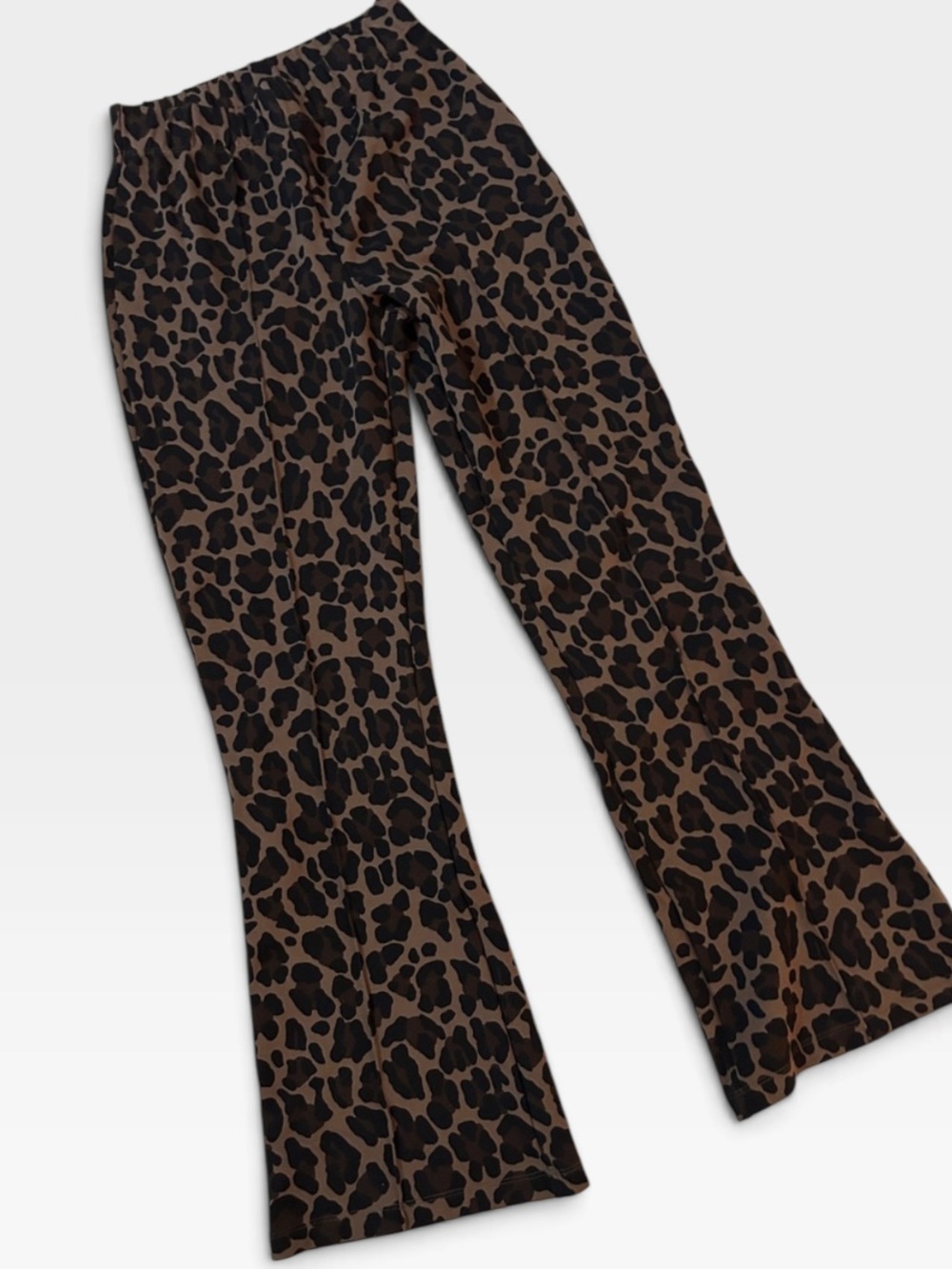 Clare V Leopard-Print Flare knit Pants in Brown and Black XS